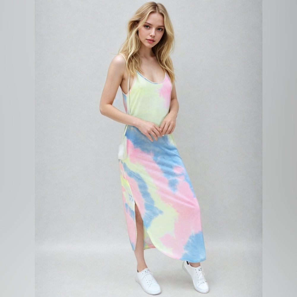 Tie Dye Split Side Curved Hem Dress - Picture 5 of 10